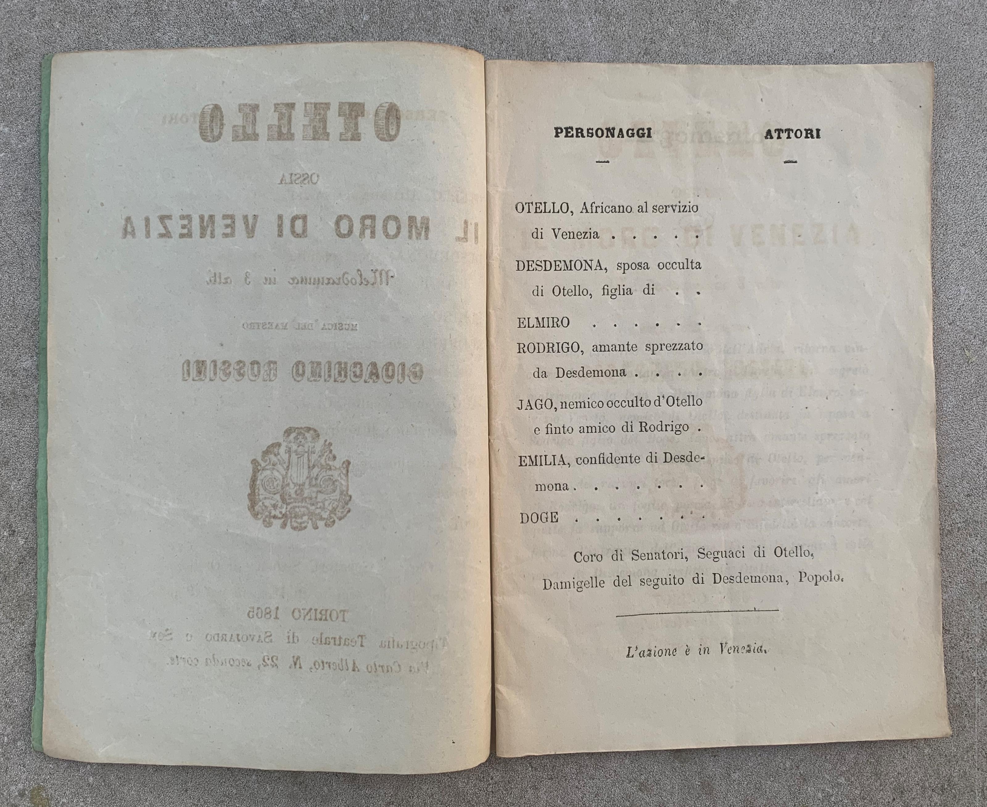 Otello o Il moro di Venezia. Melodramma in tre atti