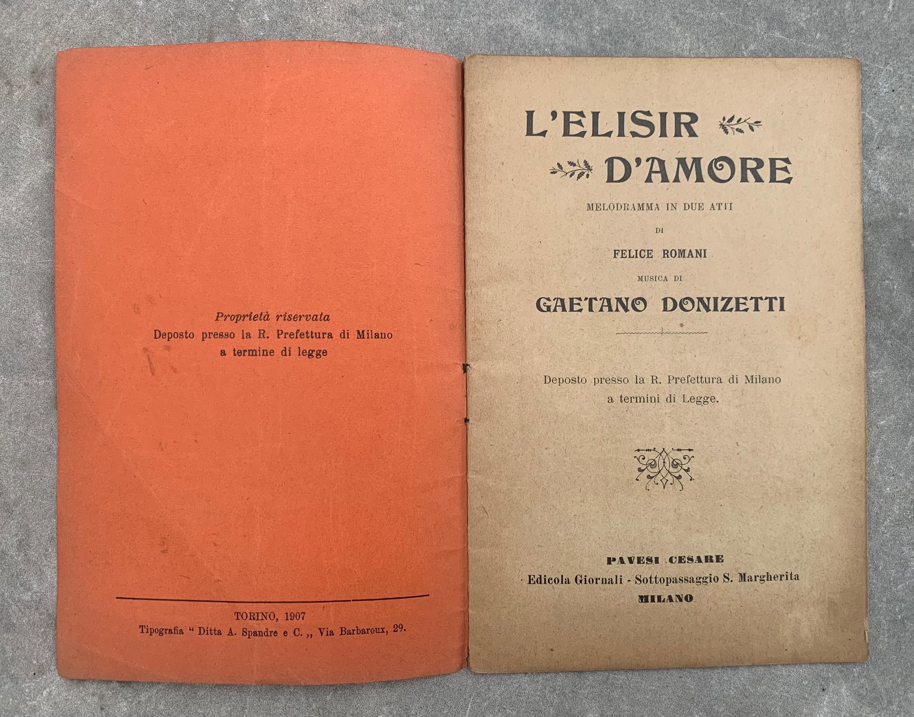 L' elisir d'amore. Melodramma in due atti
