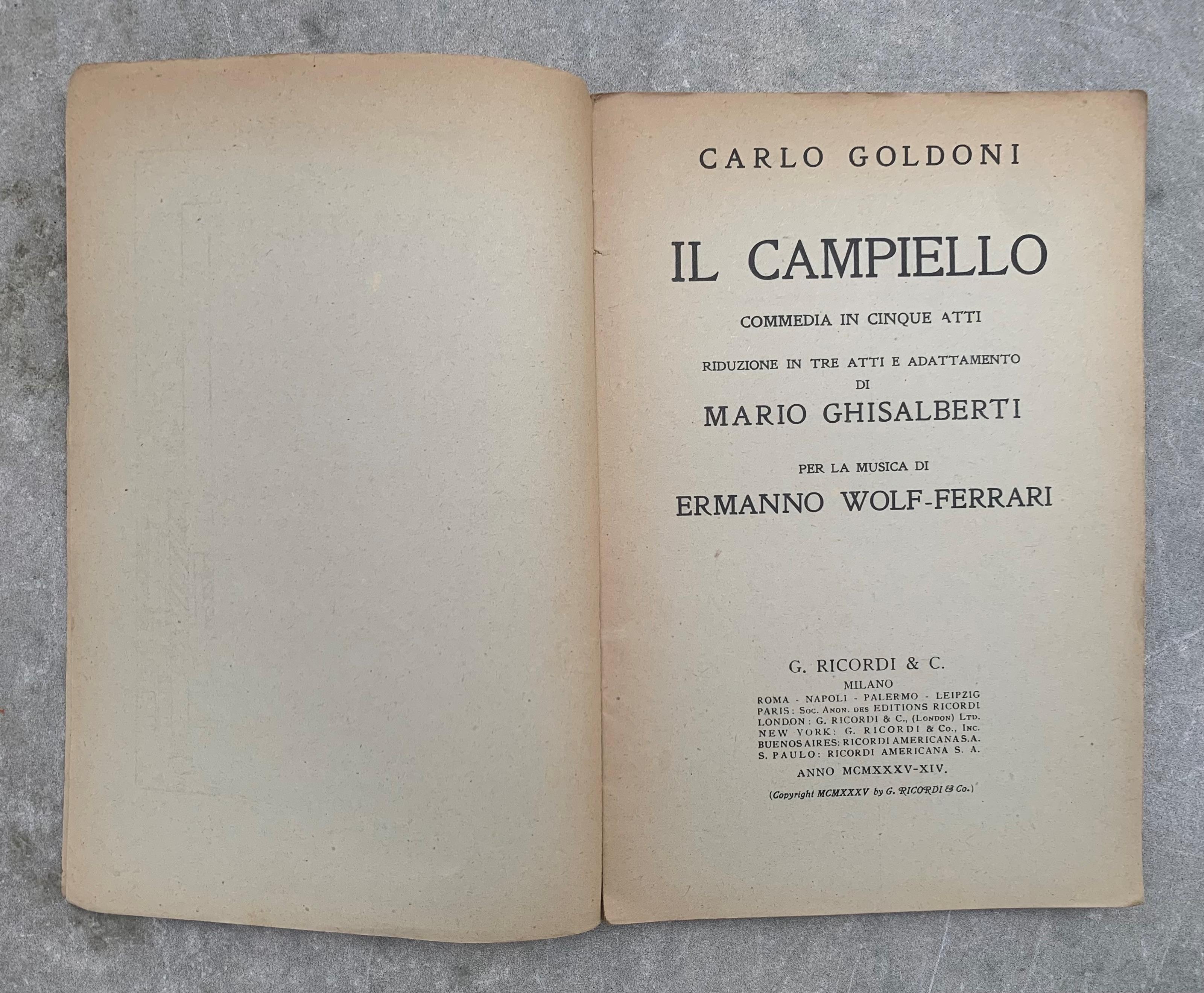 Il campiello. Commedia in cinque atti