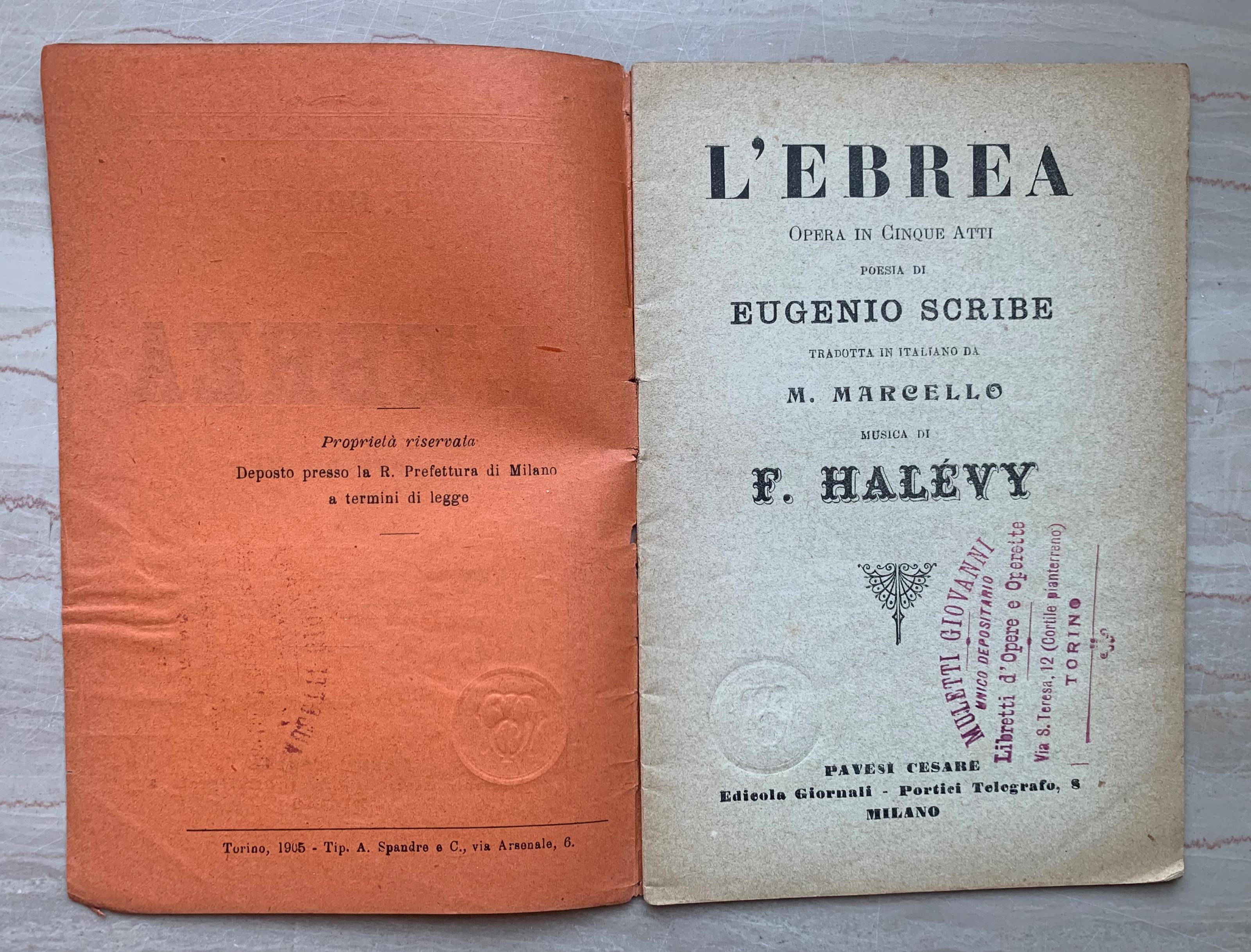 L' Ebrea. Opera in Cinque Atti