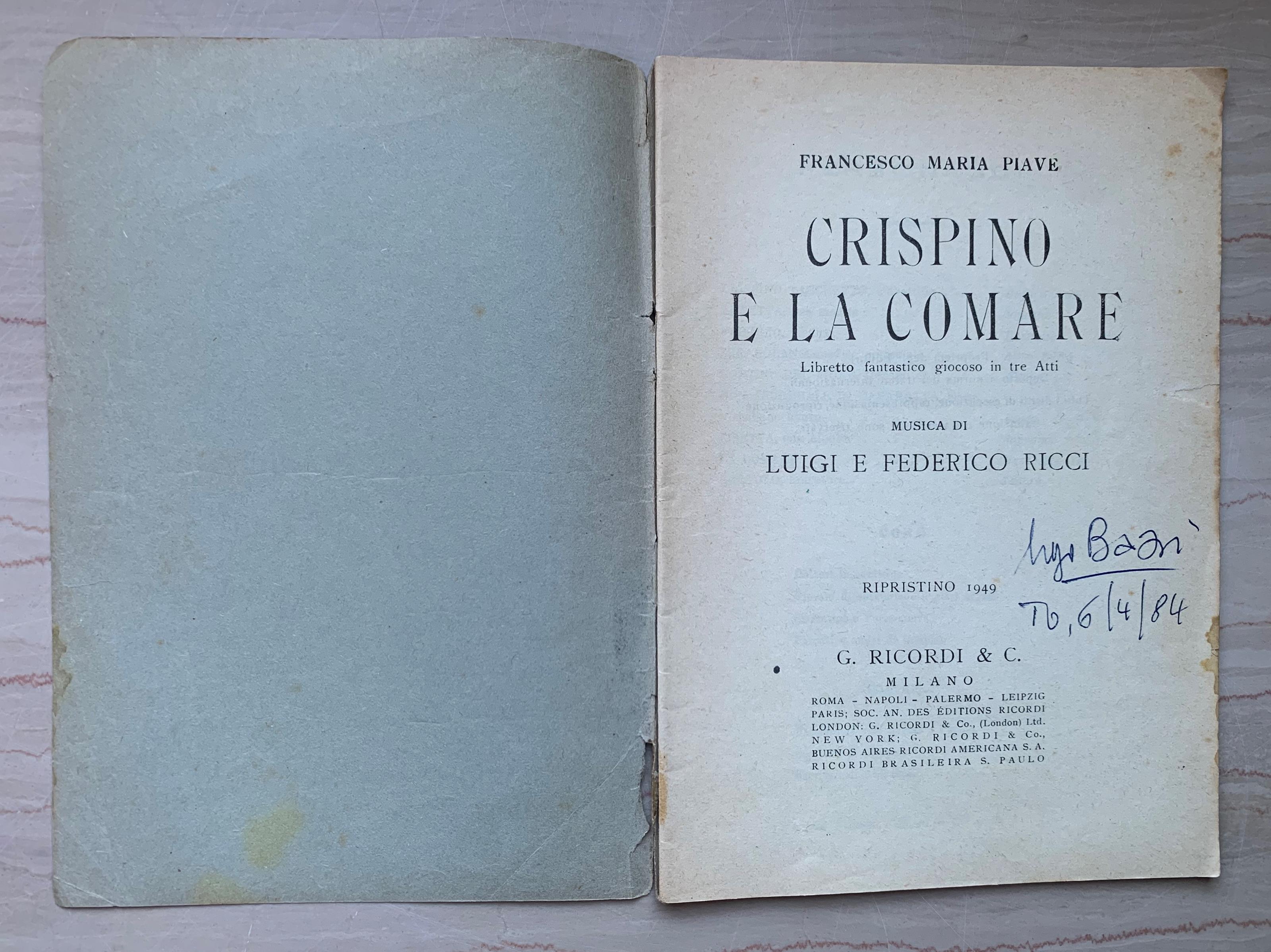 Crispino e la Comare. Libretto fantastico giocoso in tre Atti