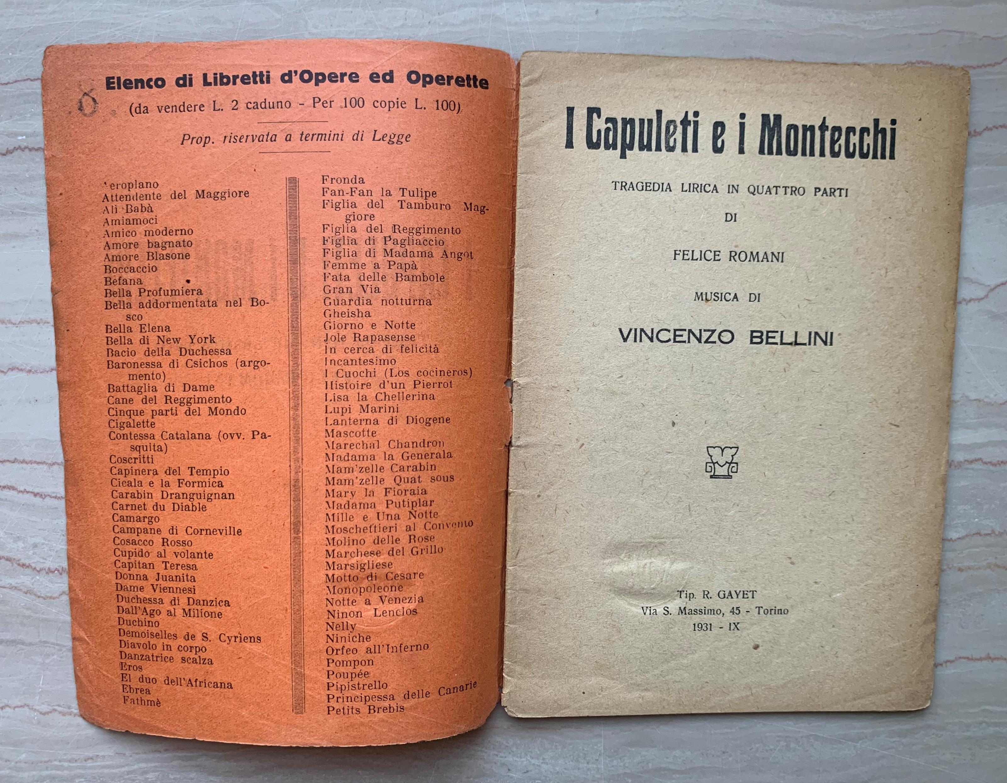 I Capuleti e i Montecchi. Tragedia lirica in quattro parti