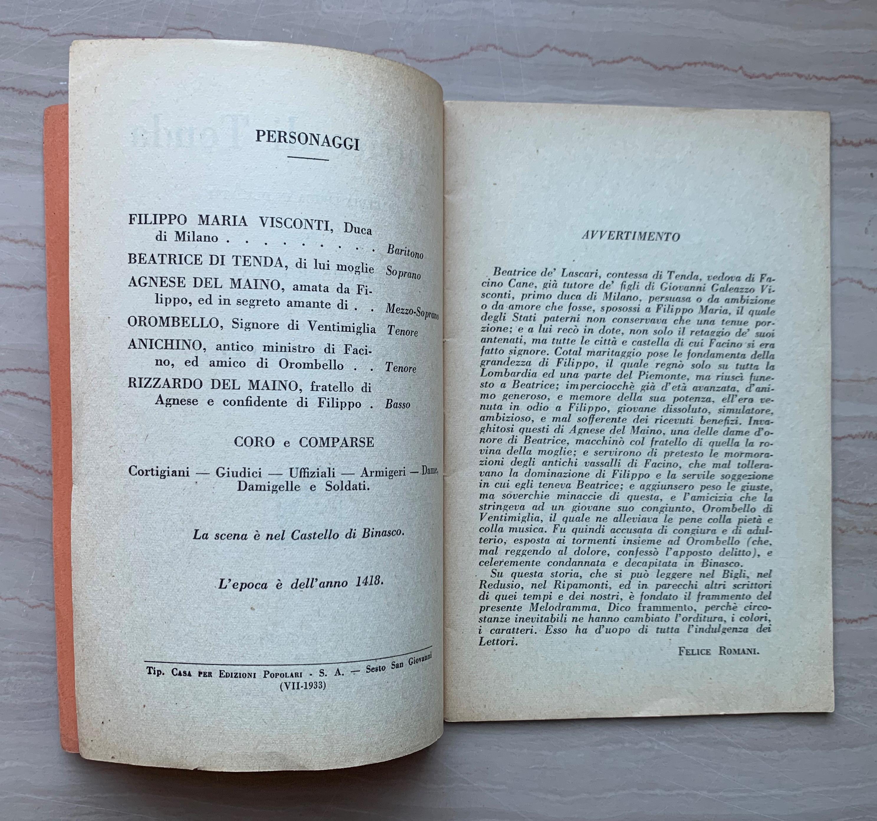 Beatrice di Tenda. Tragedia lirica in due atti