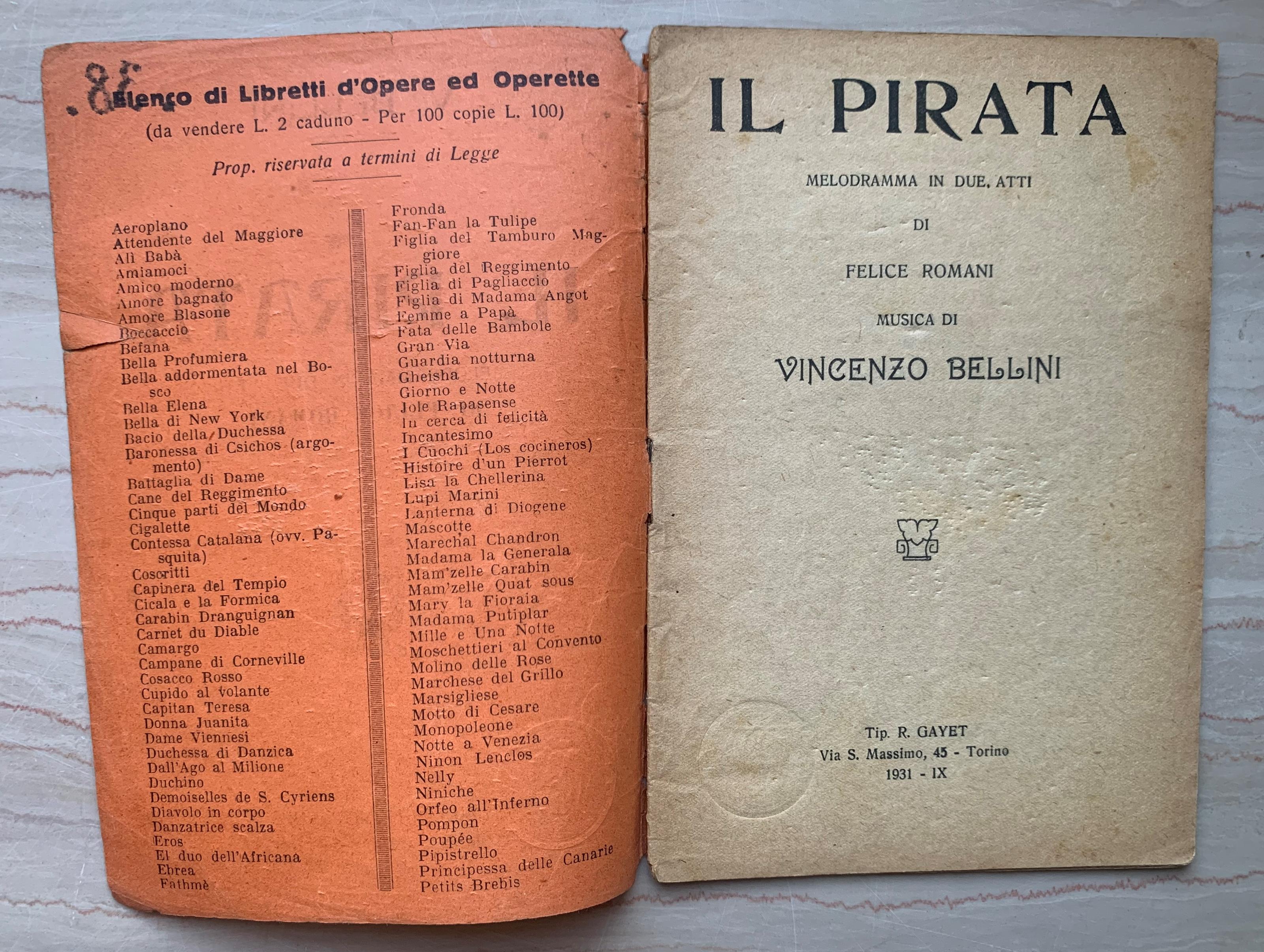 Il pirata. Melodramma in due atti