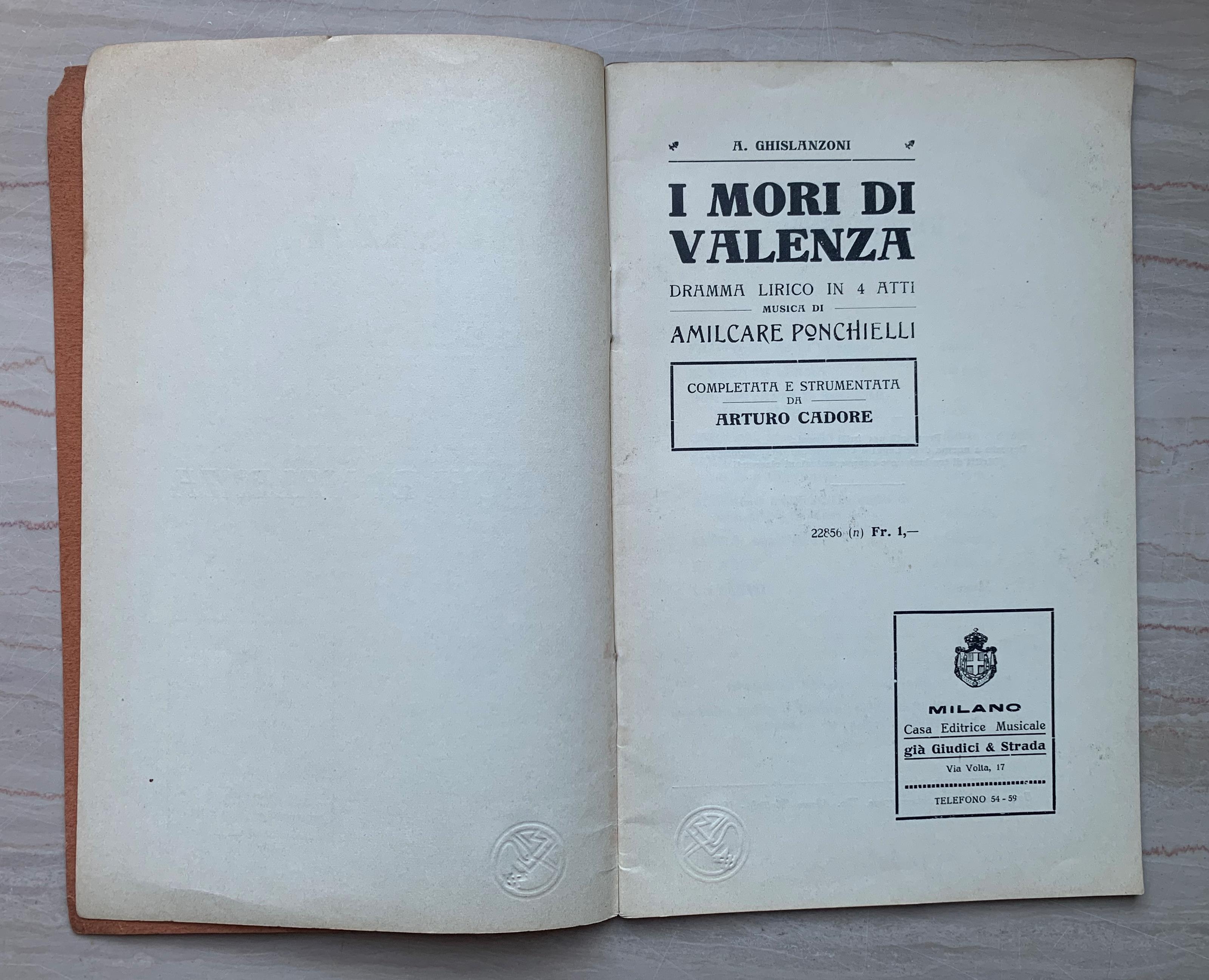 I Mori di Valenza. Dramma lirico in 4 atti