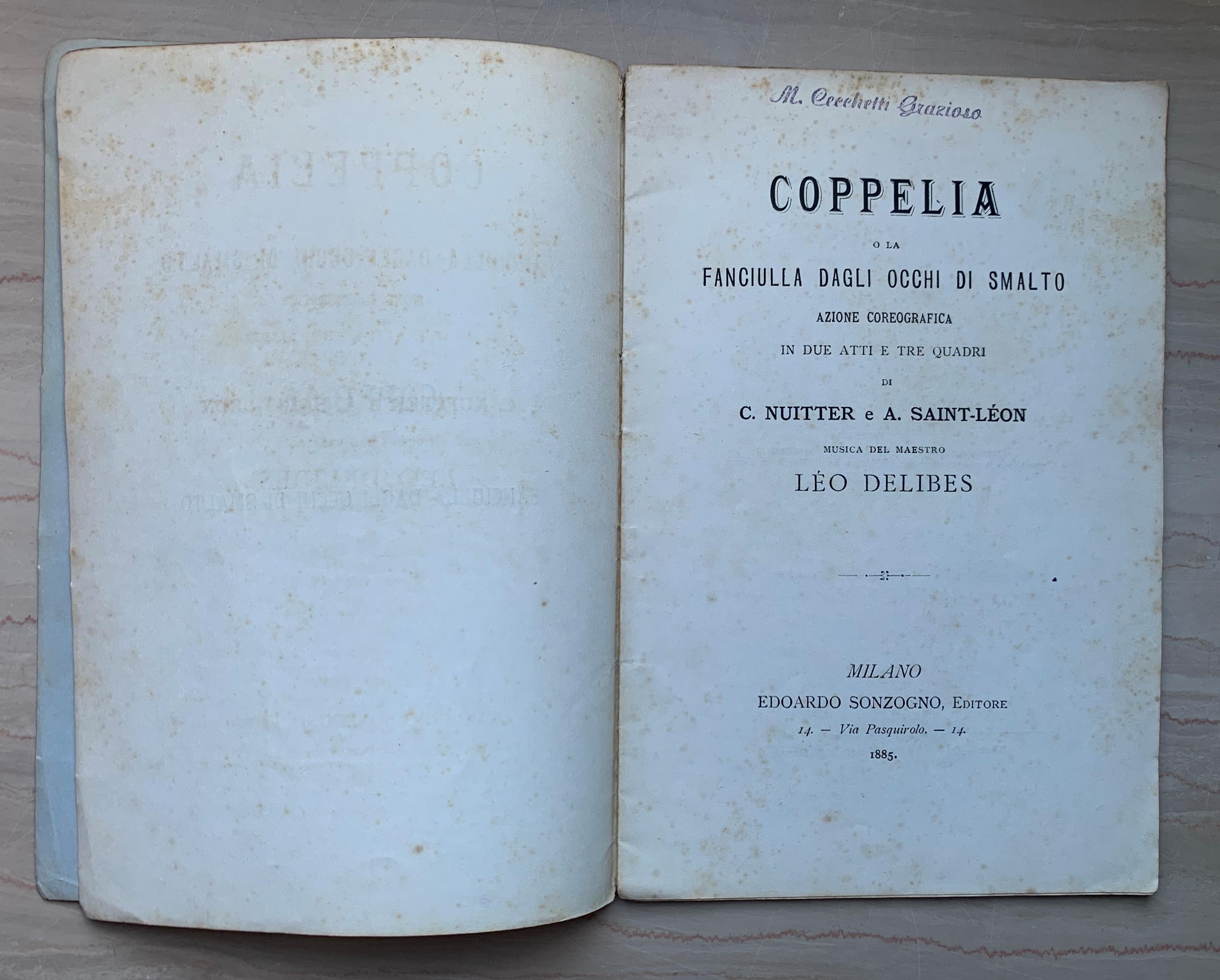 Coppelia o La fanciulla dagli occhi di smalto. Azione coreografica in due atti e tre quadri