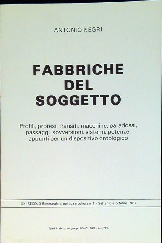 Fabbriche del soggetto - Antonio Negri - copertina