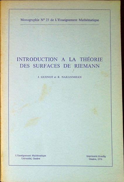 Introduction a la theorie des surfaces de Riemann - J. Guennou - copertina