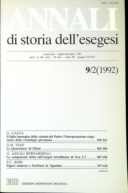 Annali di storia dell'esegesi 9/2 (1992) - copertina