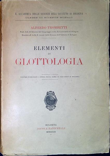 Elementi di glottologia - Alfredo Trombetti - copertina