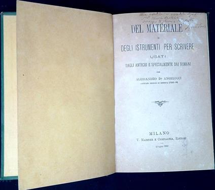 Del materiale e degli istrumenti per scrivere usati dagli antichi e specialmente dai romani - copertina