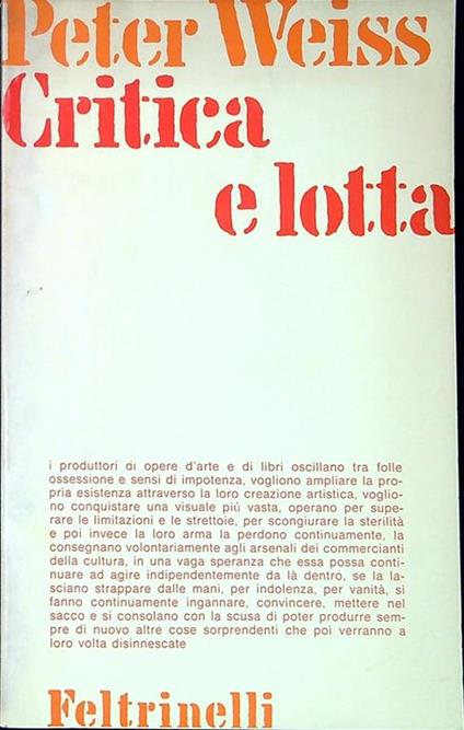 Critica e lotta - Peter Weiss - copertina