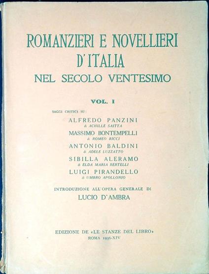 Romanzieri e novellieri d'Italia nel secolo ventesimo - Lucio D'Ambra - copertina