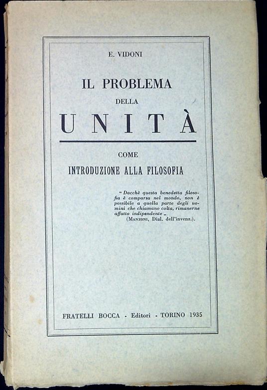 Il problema della unitÃ  come introduzione alla filosofia - copertina