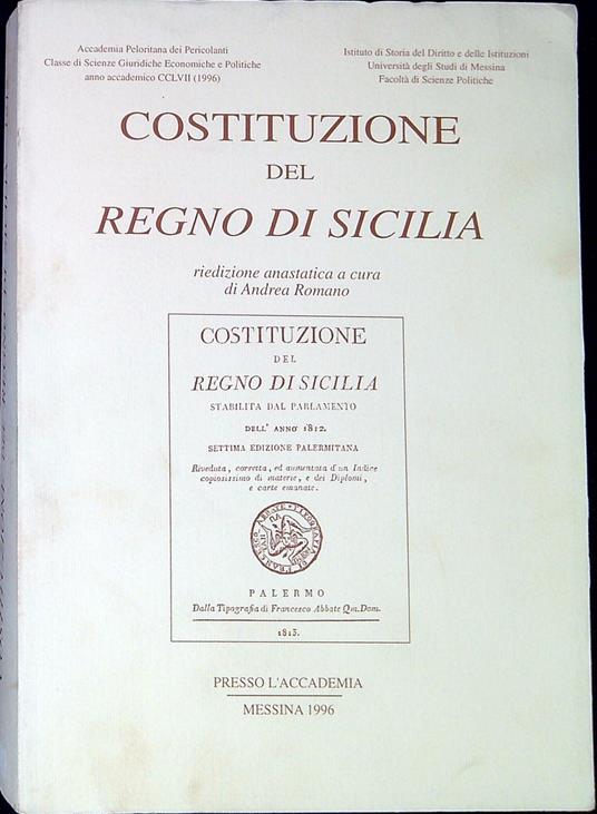 Costituzione del Regno di sicilia stabilita dal Parlamento dell'anno 1812 - Romano - copertina