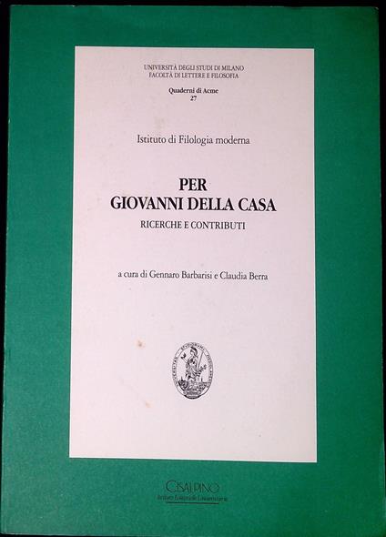Per Giovanni Della Casa : ricerche e contributi - copertina