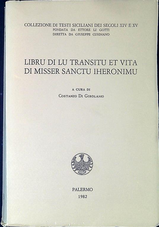 Libru di lu transitu et vita di misser sanctu Iheronimu - copertina
