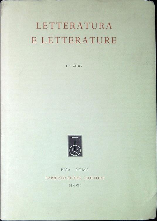 Letteratura e letterature 1 2007 - copertina