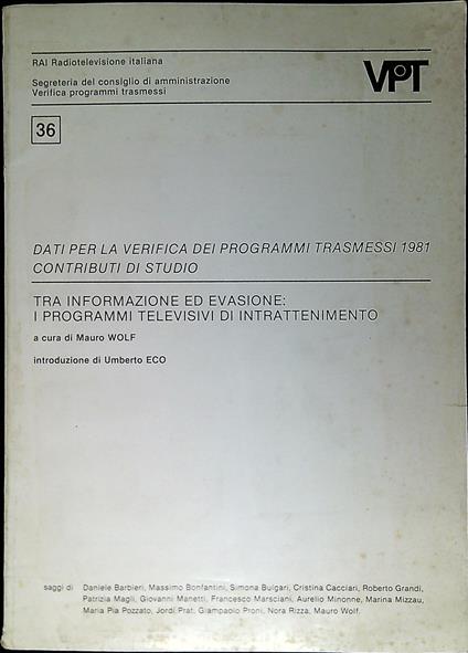 Tra informazione ed evasione : i programmi televisivi di intrattenimento - copertina