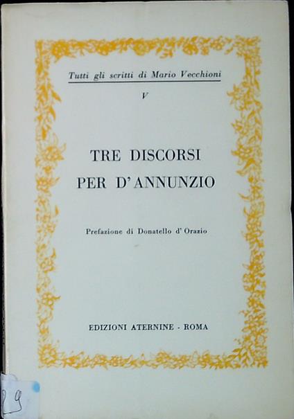5: Tre discorsi per d'Annunzi - Mario Vecchioni - copertina