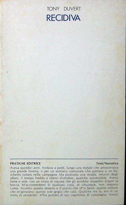 Recidiva - Tony Duvert - copertina