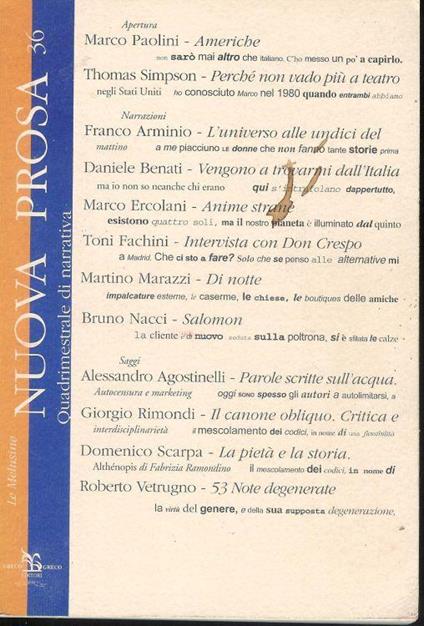 Nuova prosa ( quadrimestrale di narrativa ) - n. 36 - copertina