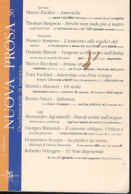 Nuova prosa ( quadrimestrale di narrativa ) - n. 36 - copertina