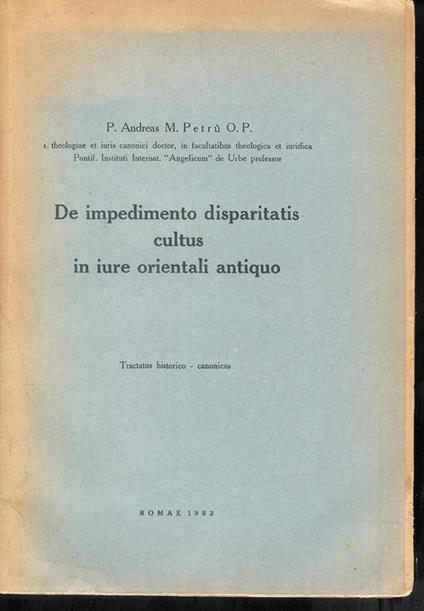 De impedimento disparitatis cultus in iure orientali antiquo - copertina