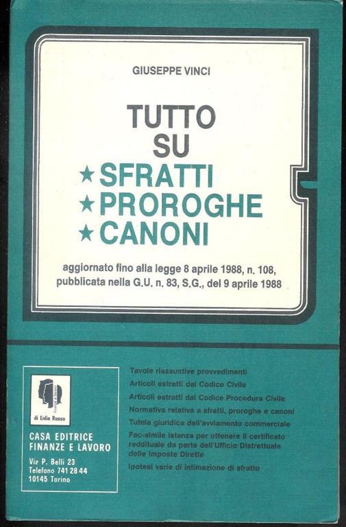 Tutto Su : Sfratti , Proroghe , Canoni - Giuseppe Vinci - copertina