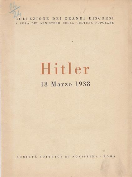 Hitler 18 marzo 1938 - copertina