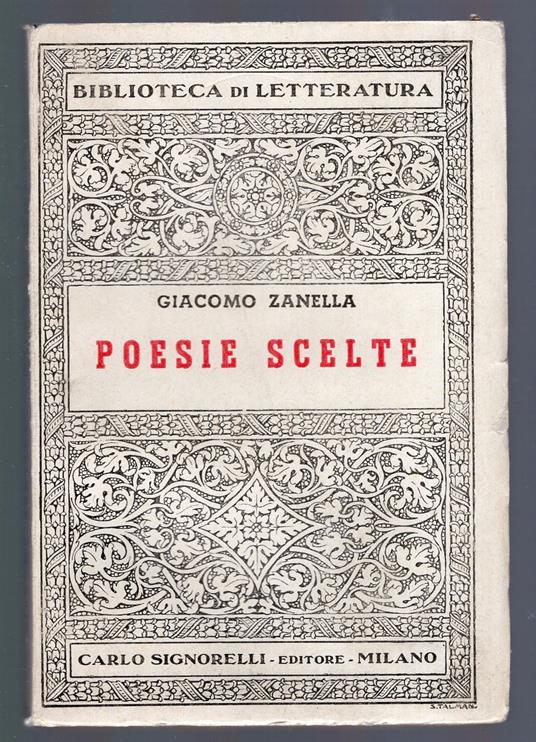 Giacomo Zanella -Poesie scelte - Giacomo Zanella - copertina