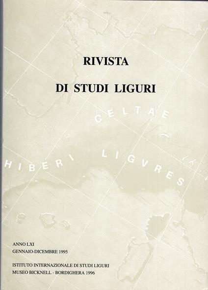 Rivista di studi Liguri anno LXI gennaio dicembre 1995 - copertina