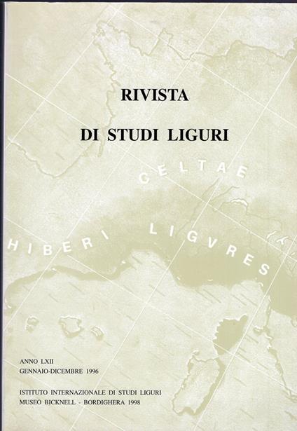 Rivista di studi Liguri anno LXII gennaio -dicembre 1996 - copertina