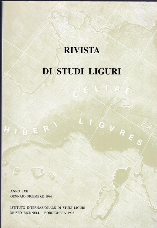 Rivista di studi Liguri anno LXII gennaio -dicembre 1996 - copertina