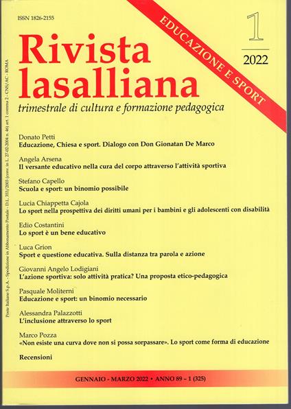 Rivista Lasalliana trimestrale di cultura e formazione pedagogica n.1/2022 (Gen-Mar) - copertina