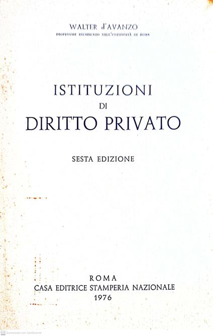 Istituzioni di diritto privato - Walter D'Avanzo - copertina