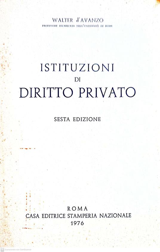 Istituzioni di diritto privato - Walter D'Avanzo - copertina