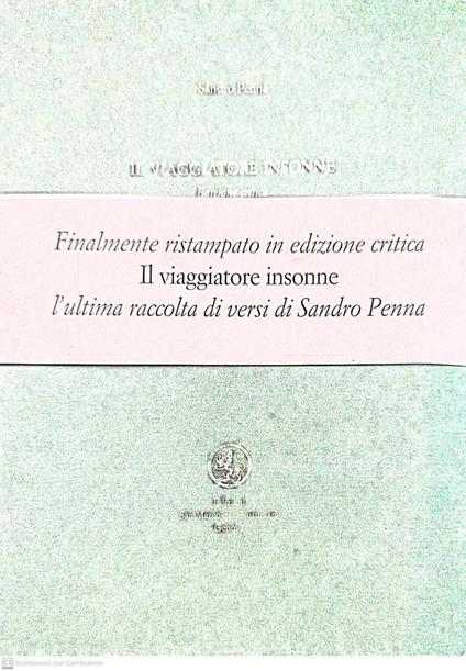 Il viaggiaatore insoone, edizione critica a cura di Roberto Didier - Sandro Penna - copertina