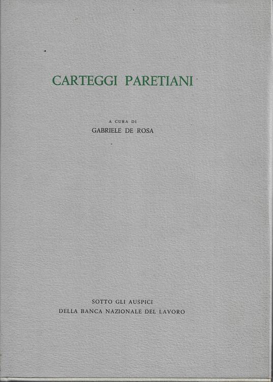 Carteggi Paretiani - Gabriele De Rosa - copertina