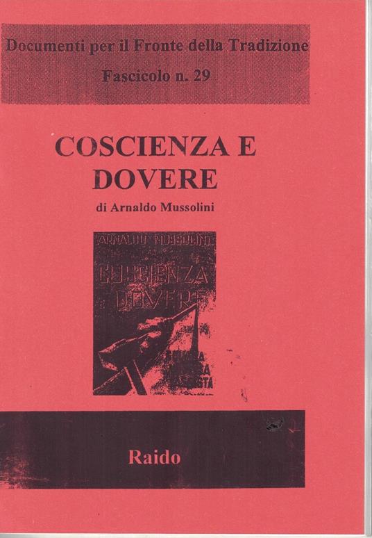 Coscienza E Dovere - Arnaldo Mussolini - copertina