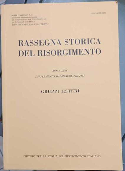 Rassegna storica del Risorgimento. Supplemento al fascicolo III - copertina