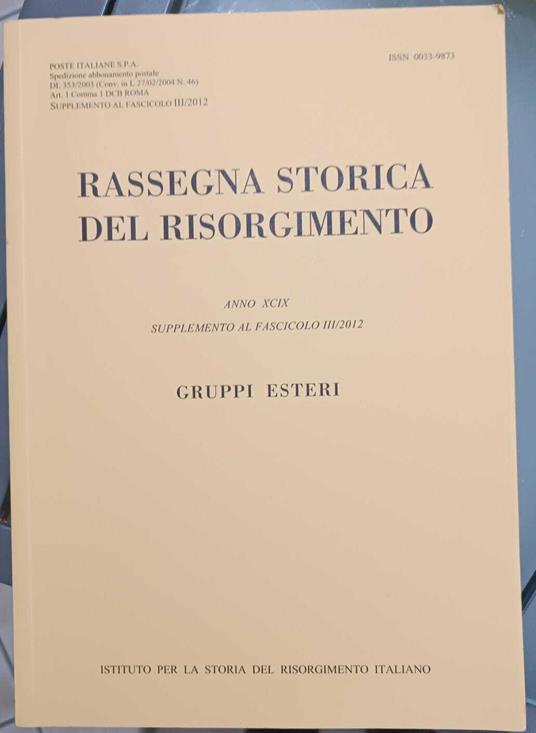 Rassegna storica del Risorgimento. Supplemento al fascicolo III - copertina