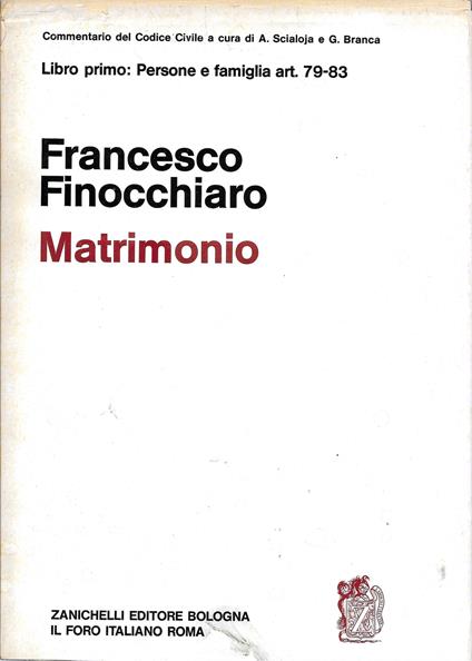 Libro primo : persone e famiglia art. 79 - 83 MATRIMONIO - Francesco Finocchiaro - copertina