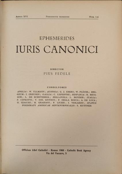 Ephemerides iuris canonici. XVI 1960 - copertina