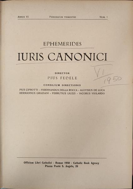 Ephemerides iuris canonici. VI 1950 - copertina