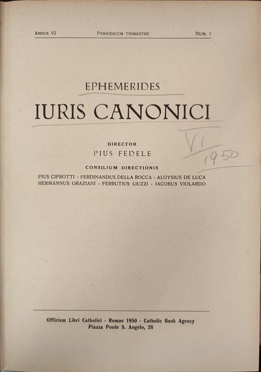 Ephemerides iuris canonici. VI 1950 - copertina
