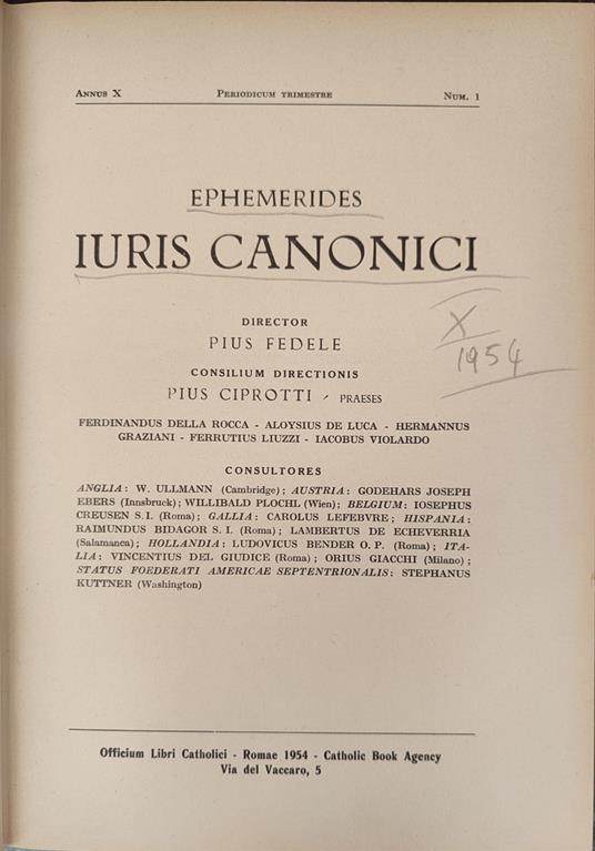Ephemerides iuris canonici. X 1954 - copertina