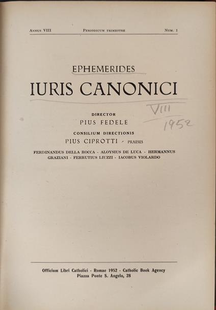 Ephemerides iuris canonici. VIII 1952 - copertina