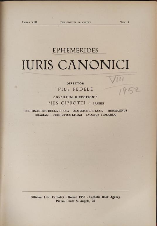 Ephemerides iuris canonici. VIII 1952 - copertina