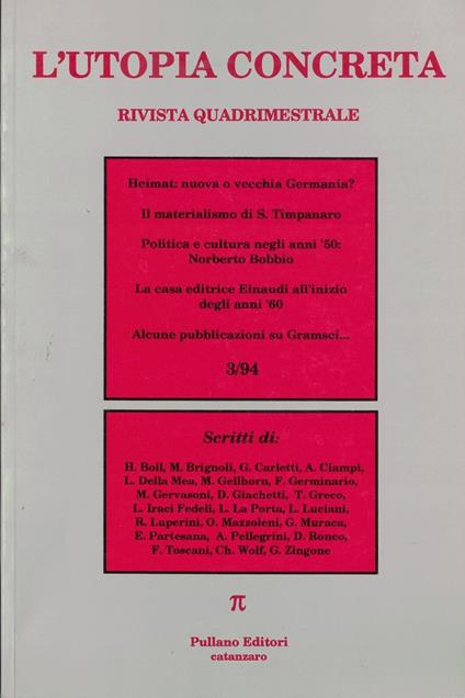L' utopia concreta rivista quadrimestrale - copertina